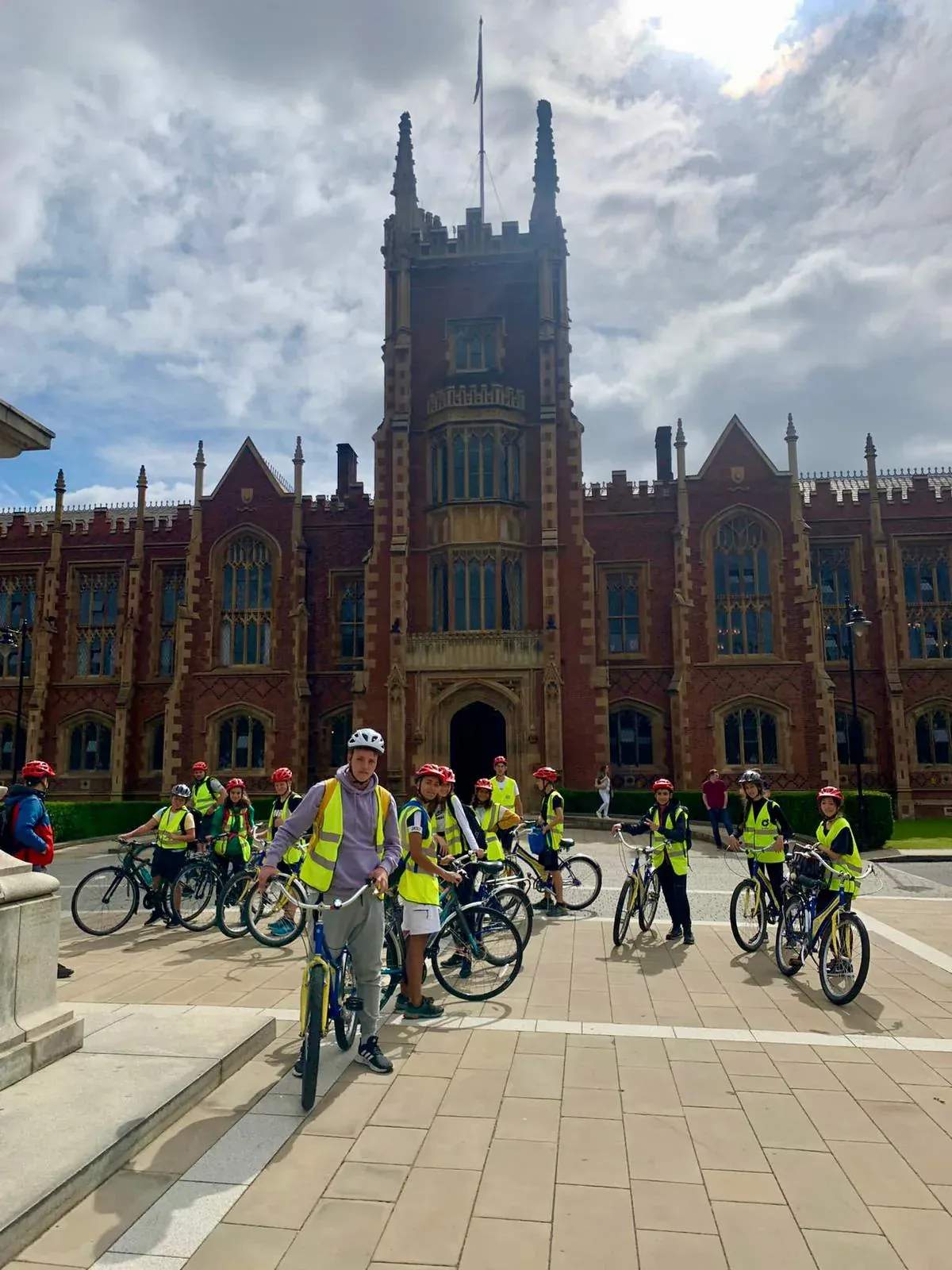 Group of students on a bike route