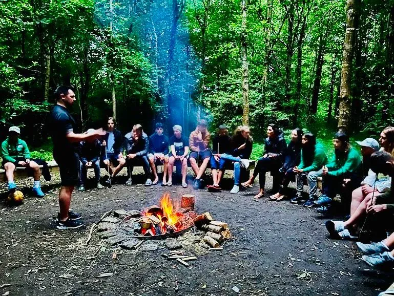 Group activity around a campfire